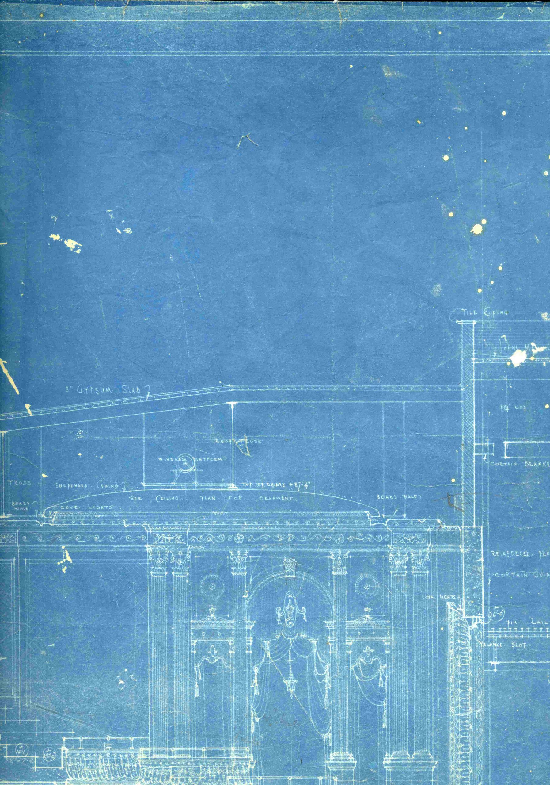 Architectural drawing by John MacNee Jeffrey of the Standard Theatre from 1921 - 1922. These drawings are the original permit plans that would have been used onsite during construction. Although J.M. Jeffrey is the name on the drawings, Benjamin Brown has also been credited as the architect for the theatre according to a 31 August 1922 Globe and Mail article describing the opening night.

OJA, fonds 49, series 3, file 104.
